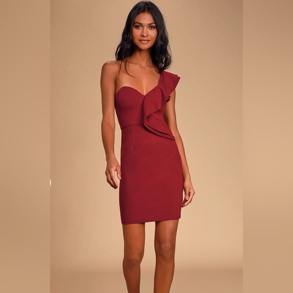 Lulus One Shoulder Ruffle Bodycon Mini Dress - Picture 2 of 5